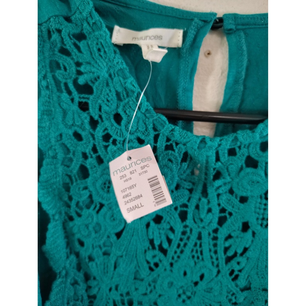 Maurices Womens Small Teal Green Lace Crochet Front Sleeveless Tank Top NWT - Picture 3 of 4